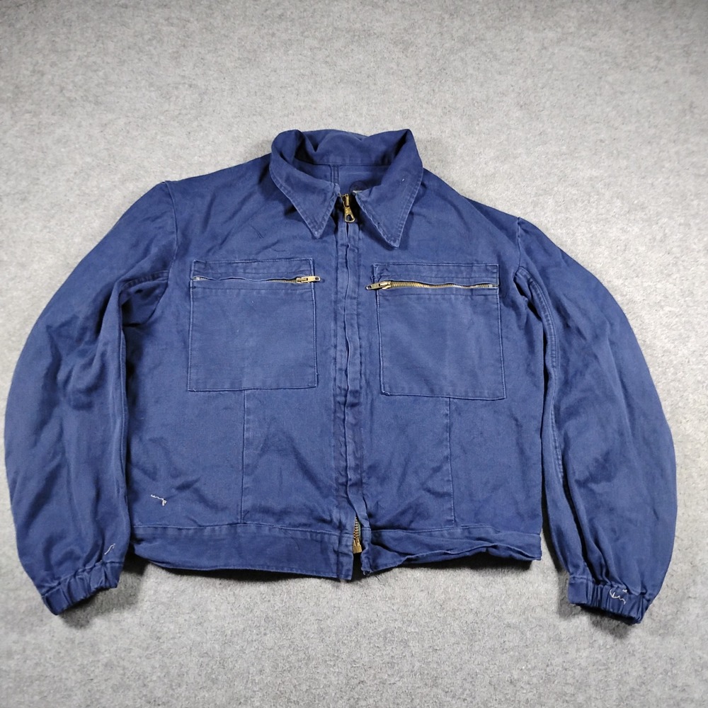 Vintage Military Mens Blue Cotton Canvas Zip Up Chore Workwear Utility Jacket 38